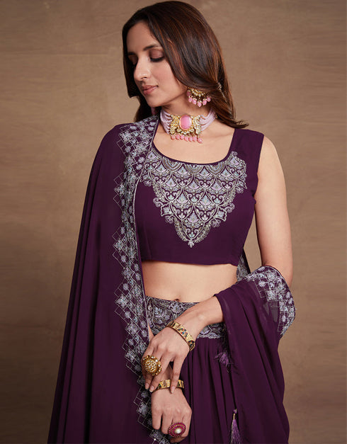 chic purple georgette designer party wear heavy salwar suit collection with purple georgette 13610-acy3750 Back View